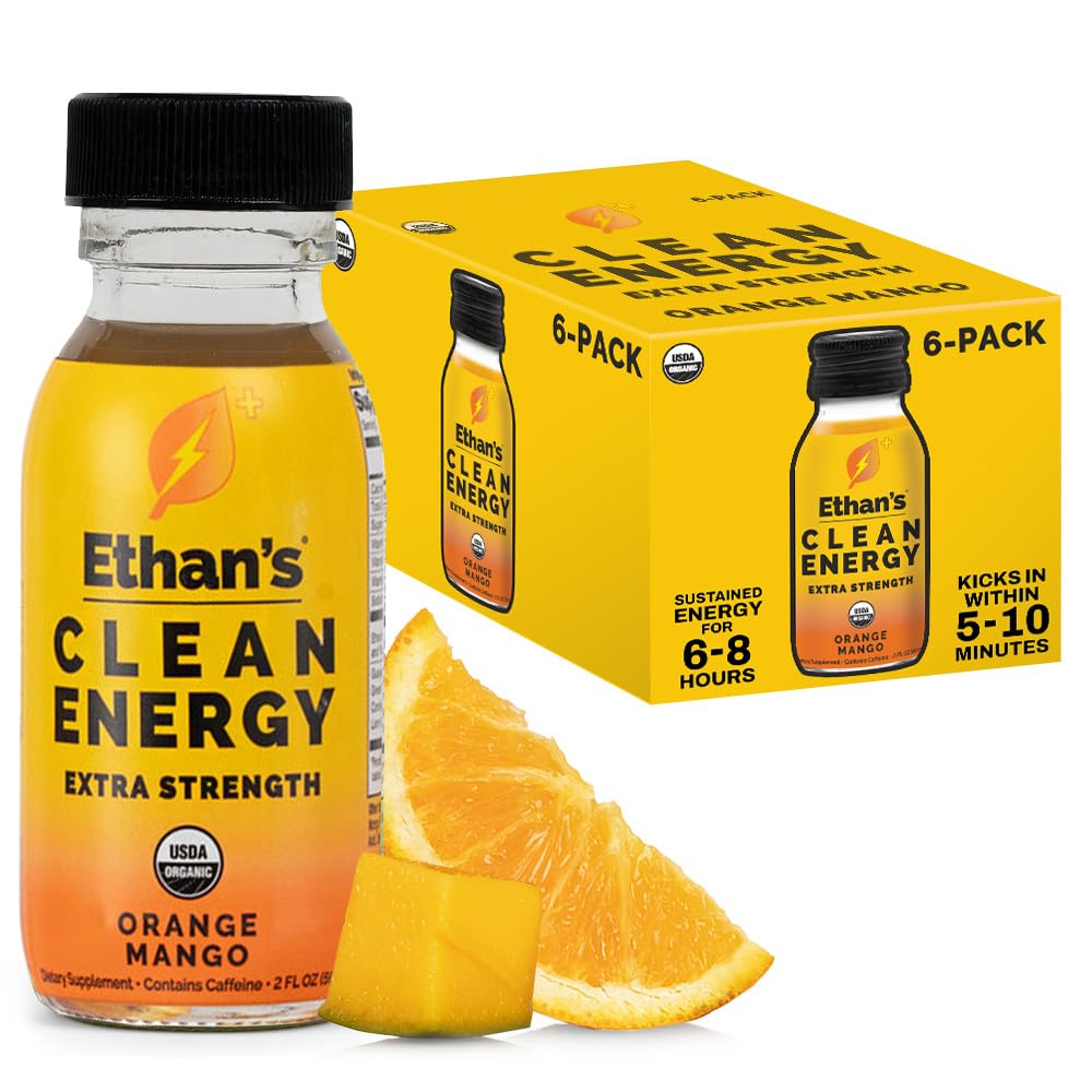 Ethan's frontal del envase naranja mango mostrando el diseño y beneficio energizante