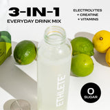 Ethlete vaso preparado limón-lima mostrando hidratación instantánea y color natural