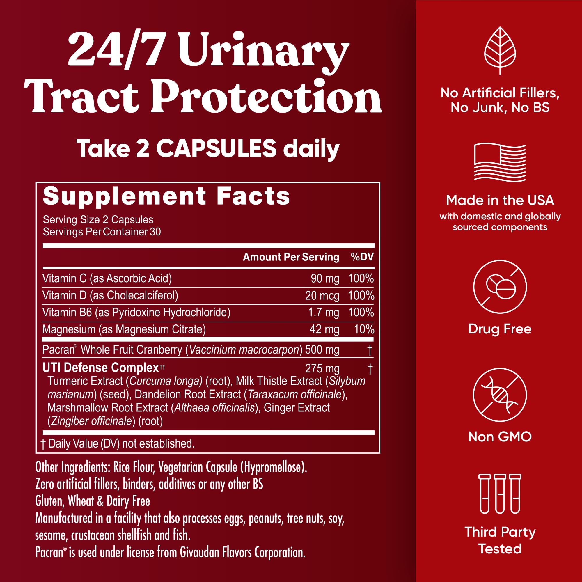 Eu Natural etiqueta nutricional que evidencia pruebas de pureza y cGMP