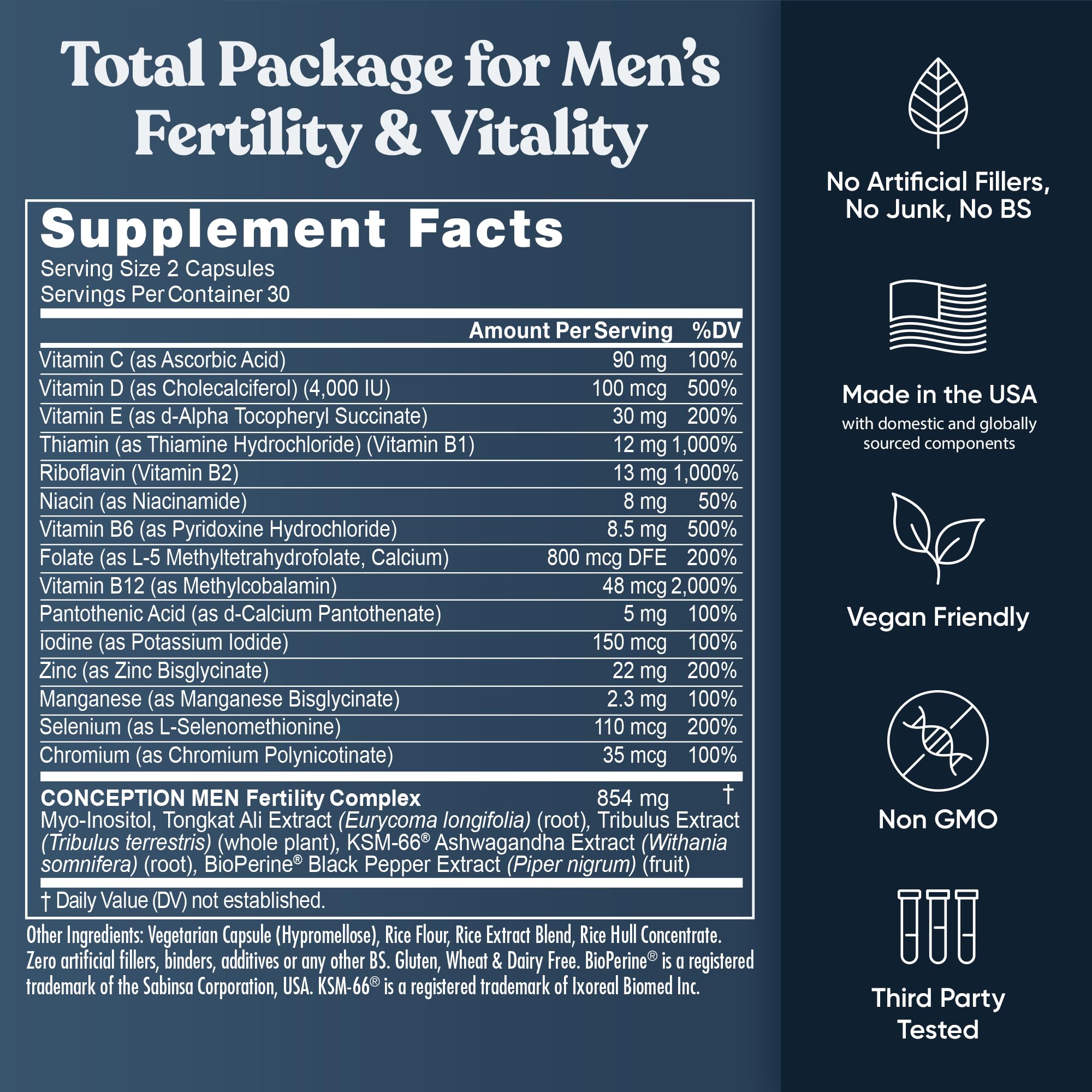Eu Natural listado de ingredientes enfatizando zinc y folato