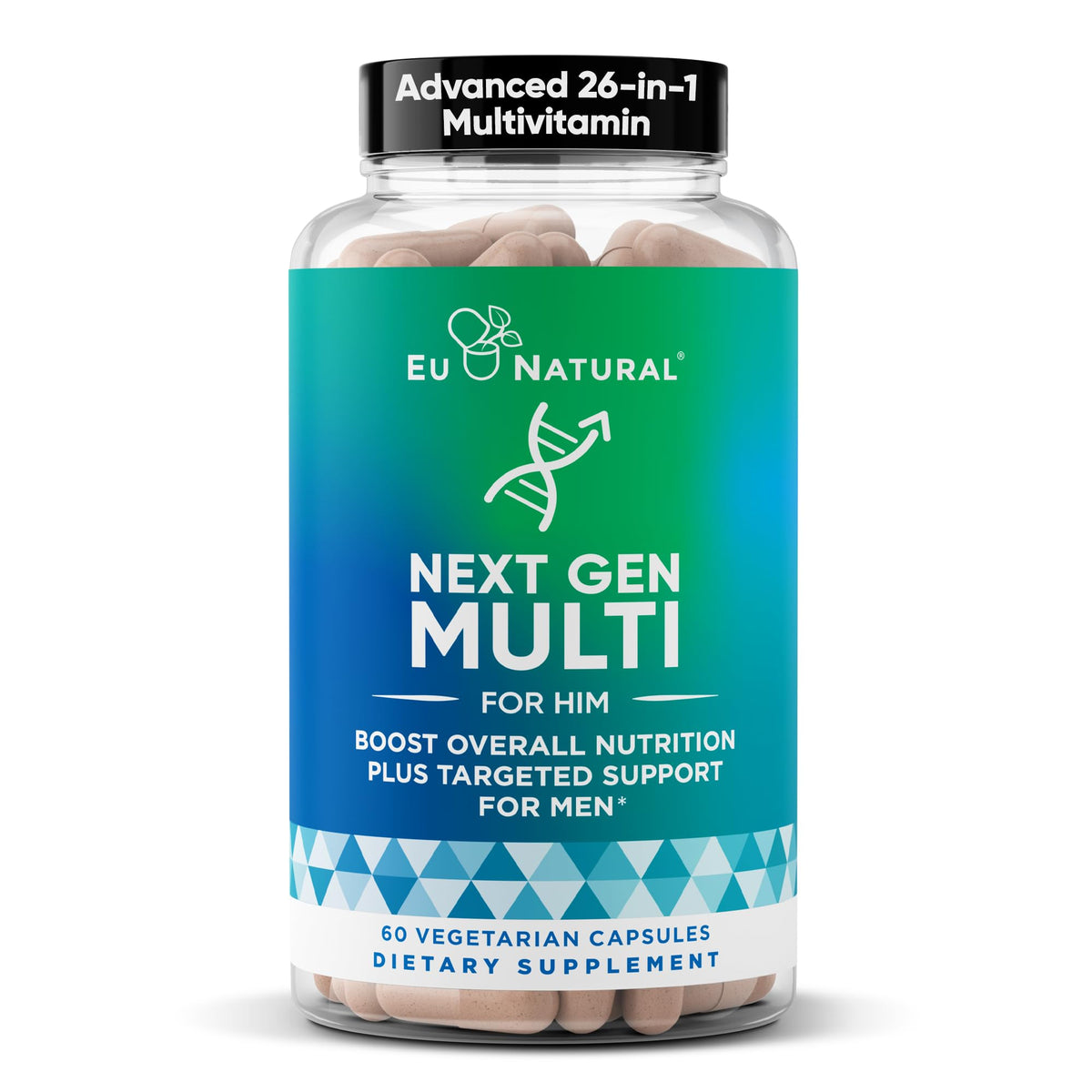 Eu Natural frasco frontal del Next Gen Multi for Him mostrando etiqueta clara y beneficios