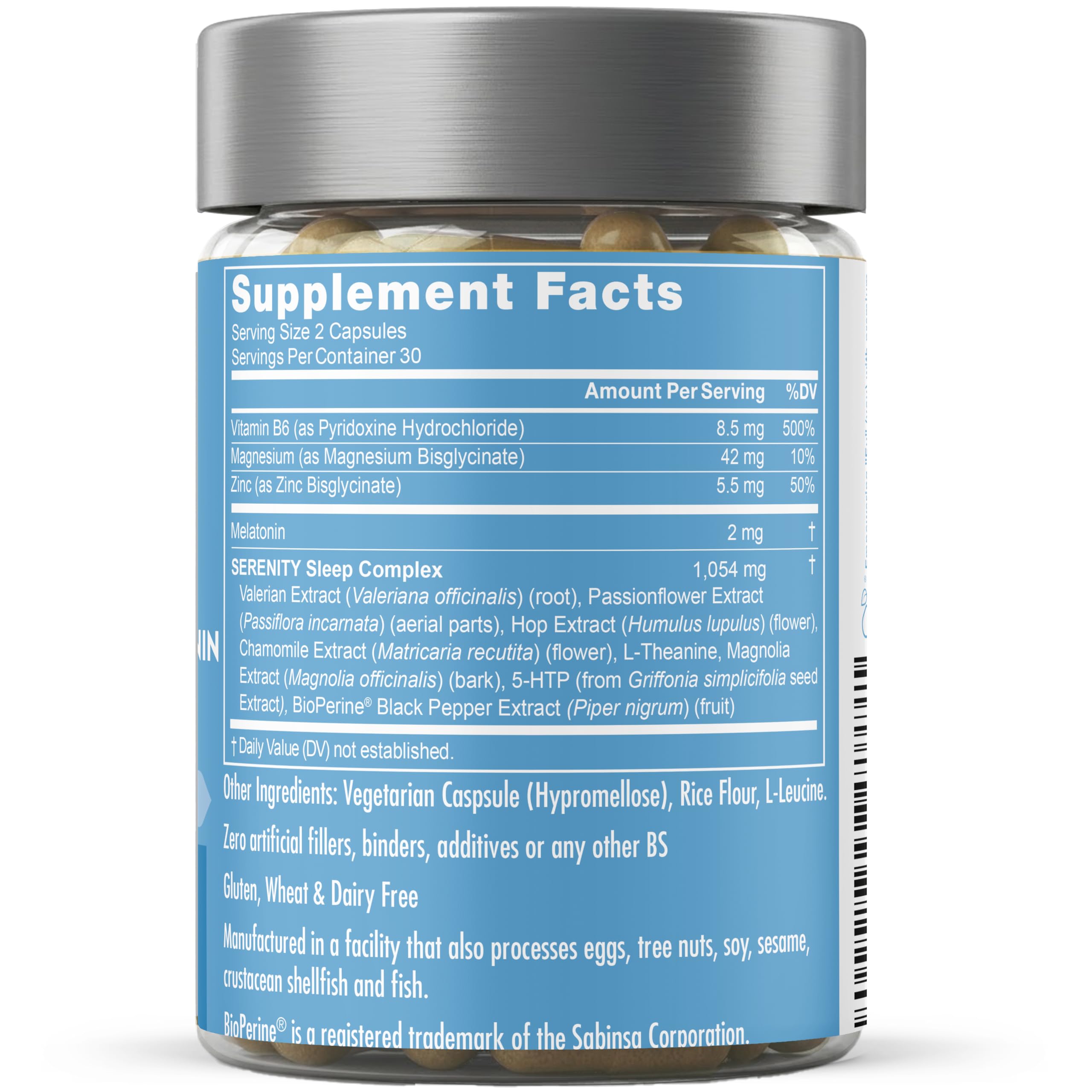 Eu Natural botella abierta con cápsulas Serenity Sleep listas para tomar