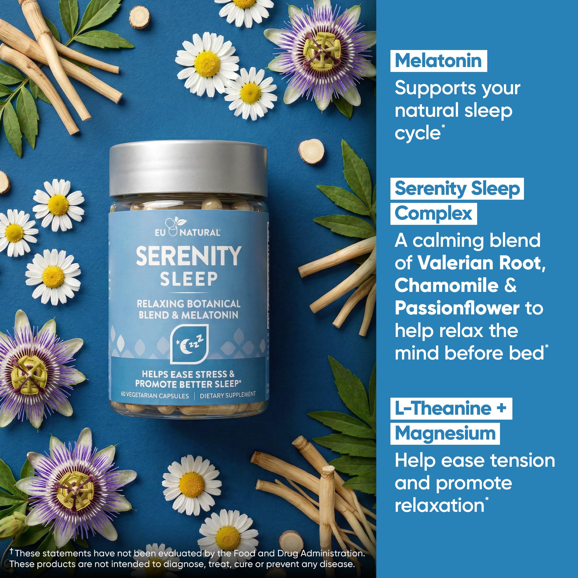 Eu Natural etiqueta nutricional de Serenity Sleep con ingredientes y dosis