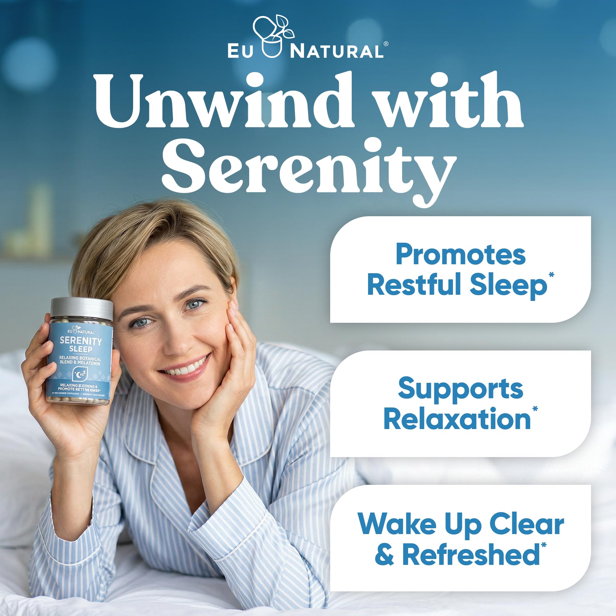 Eu Natural ingredientes naturales de Serenity Sleep destacando valeriana y manzanilla