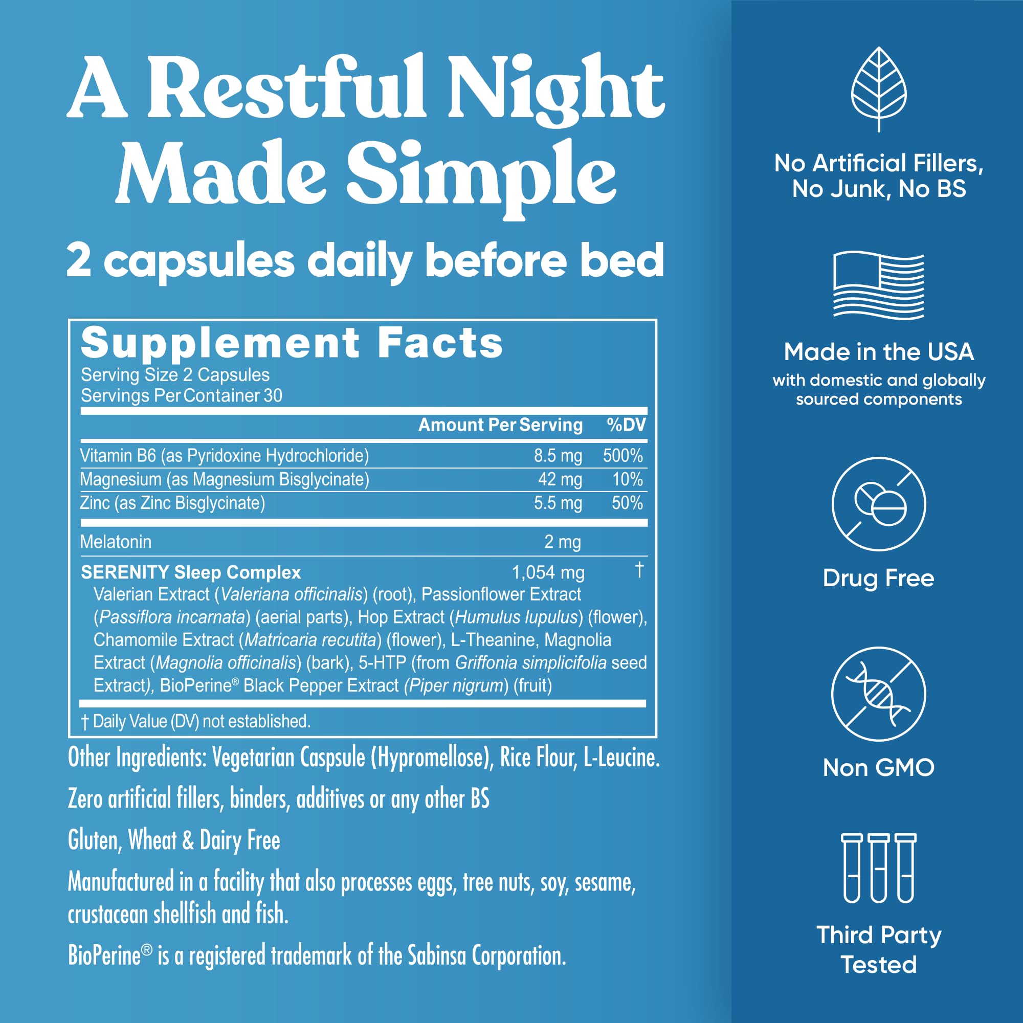 Eu Natural primer plano de textura de cápsula vegana Serenity Sleep para disolución rápida