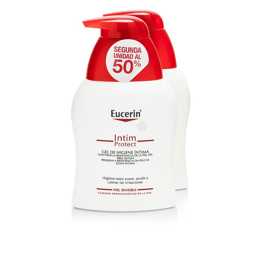 Eucerin frasco frontal duplo mostrando el envase y beneficio de limpieza suave