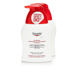 Eucerin frasco frontal duplo mostrando el envase y beneficio de limpieza suave