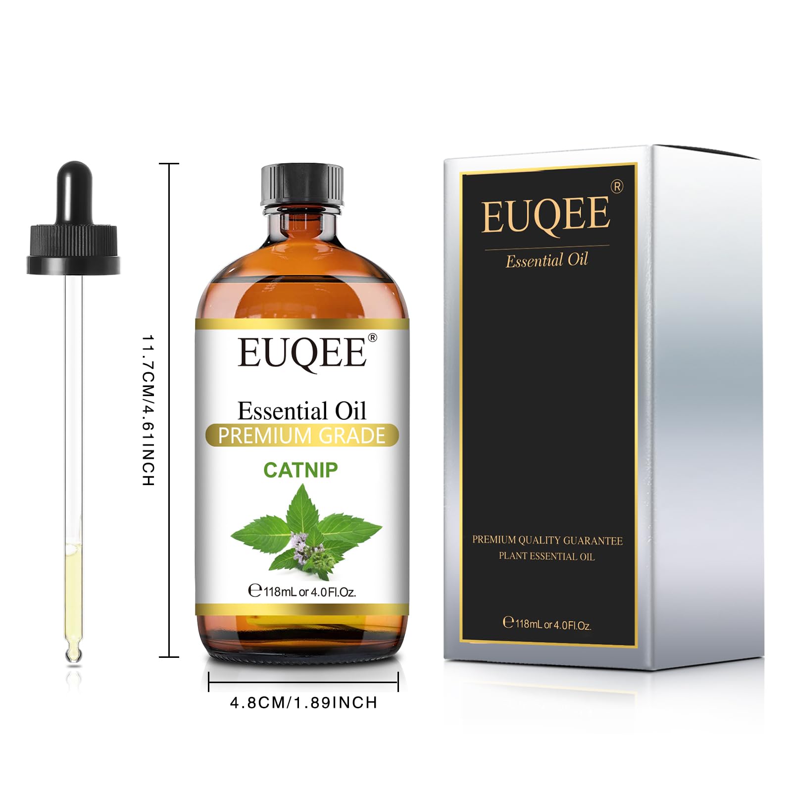 EUQEE packaging ámbar que protege el aceite de la luz y mantiene su aroma