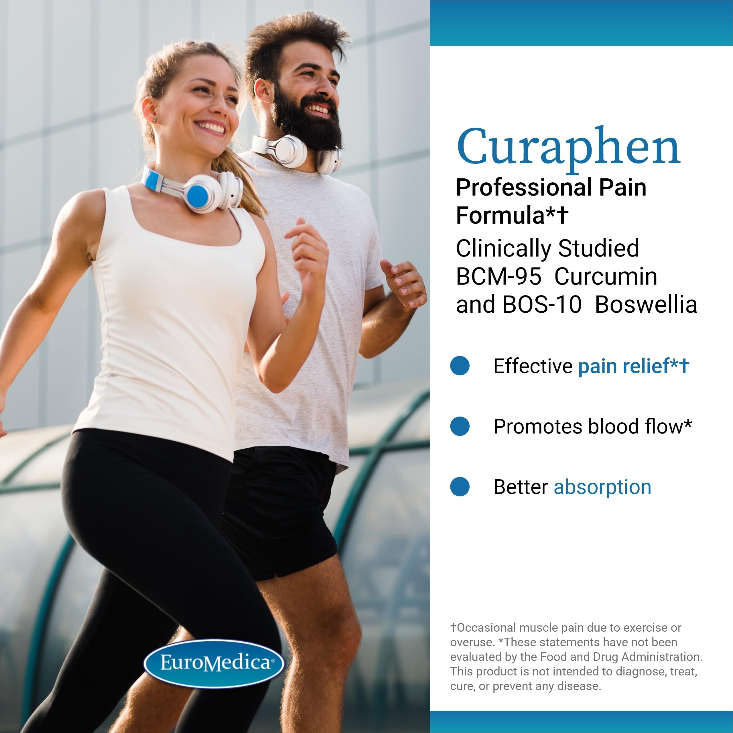 Primer plano de la etiqueta Euromedica Curaphen con ingredientes activos y claridad informativa