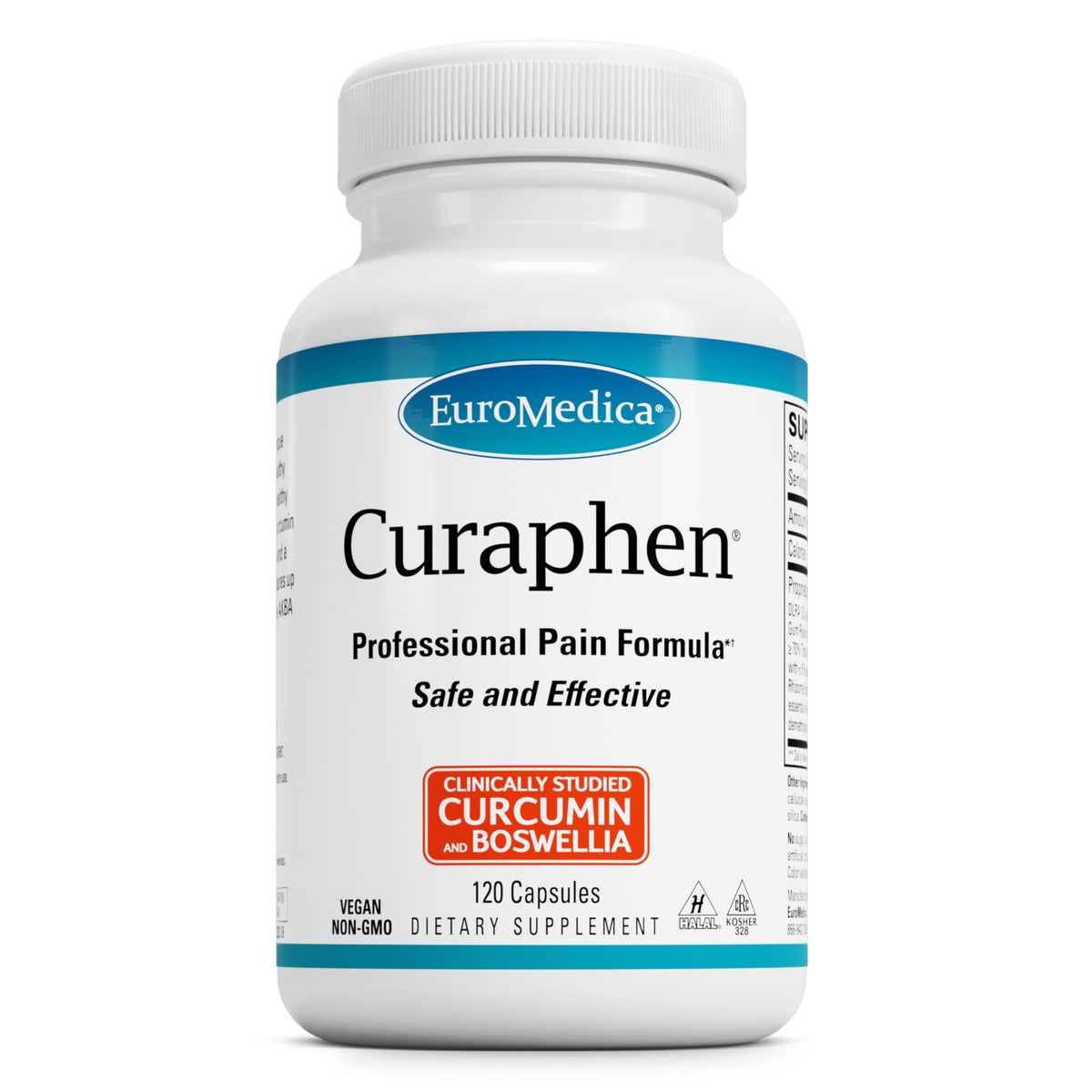 Euromedica Curaphen frente del envase mostrando 120 cápsulas y beneficio de fórmula profesional