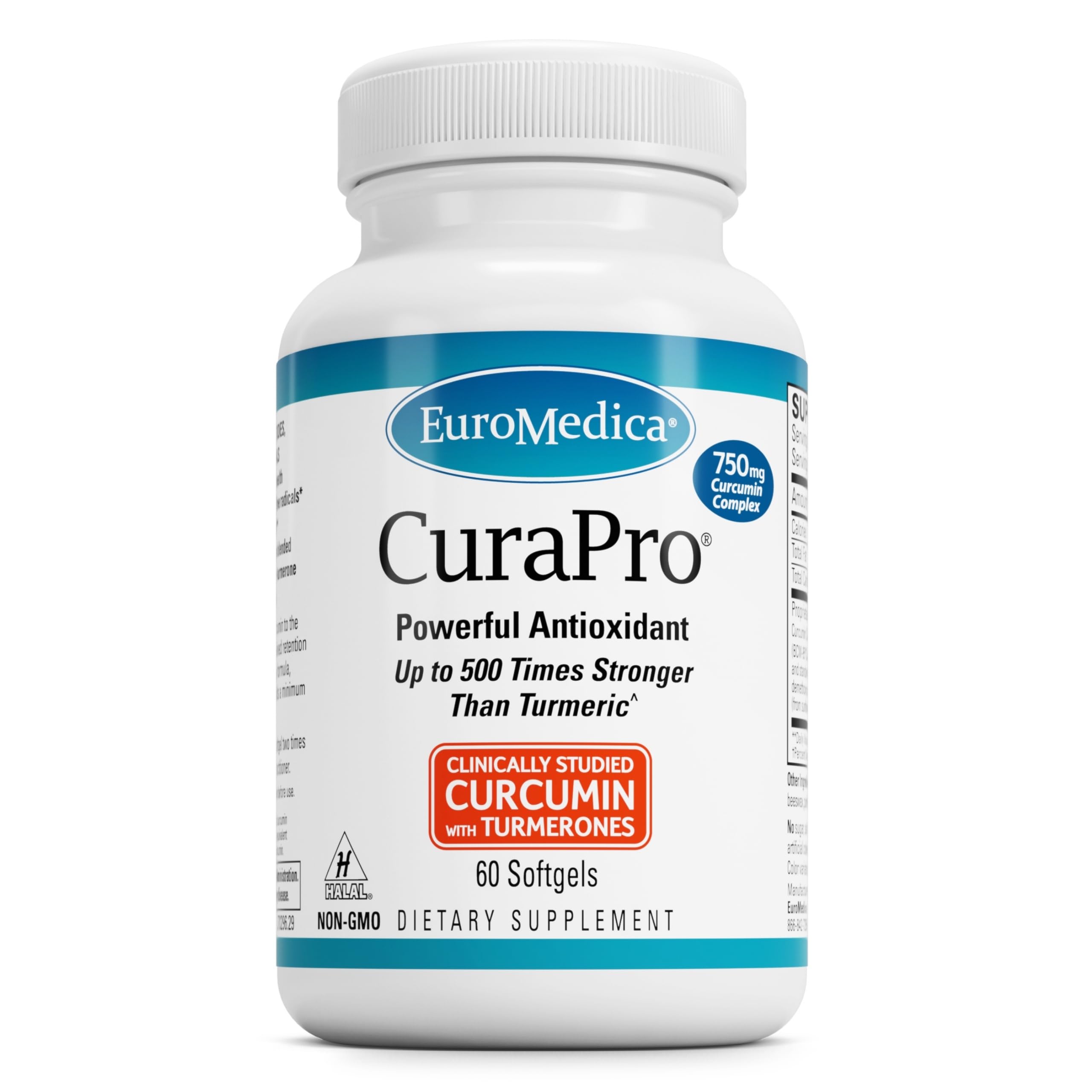 EuroMedica CuraPro vista frontal del envase muestra potencia y 60 softgels