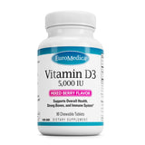 Envase EuroMedica Vitamin D3 masticable vista frontal con beneficio conveniencia diaria