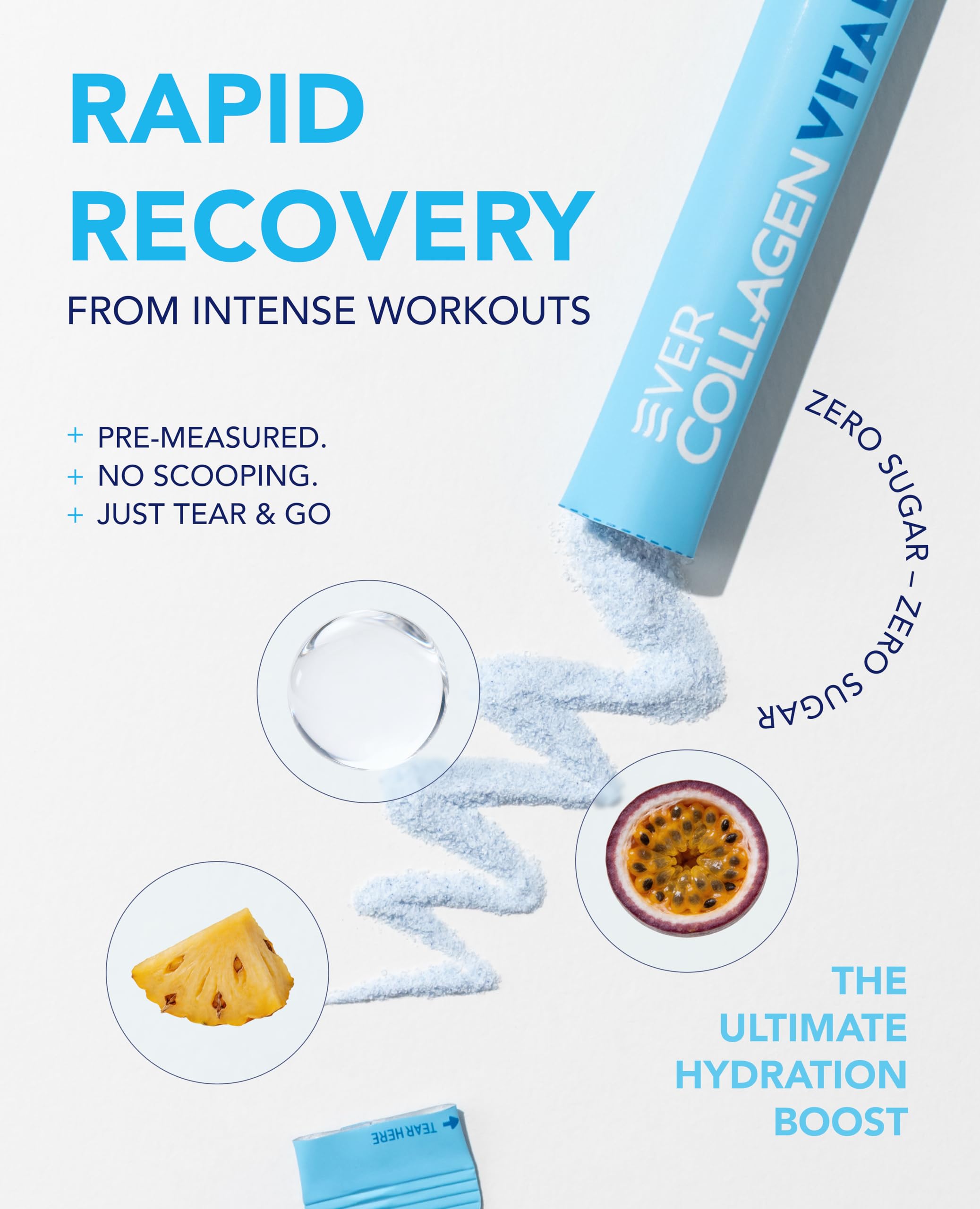 EVER COLLAGEN sobre abierto con polvo fino listo para mezclar