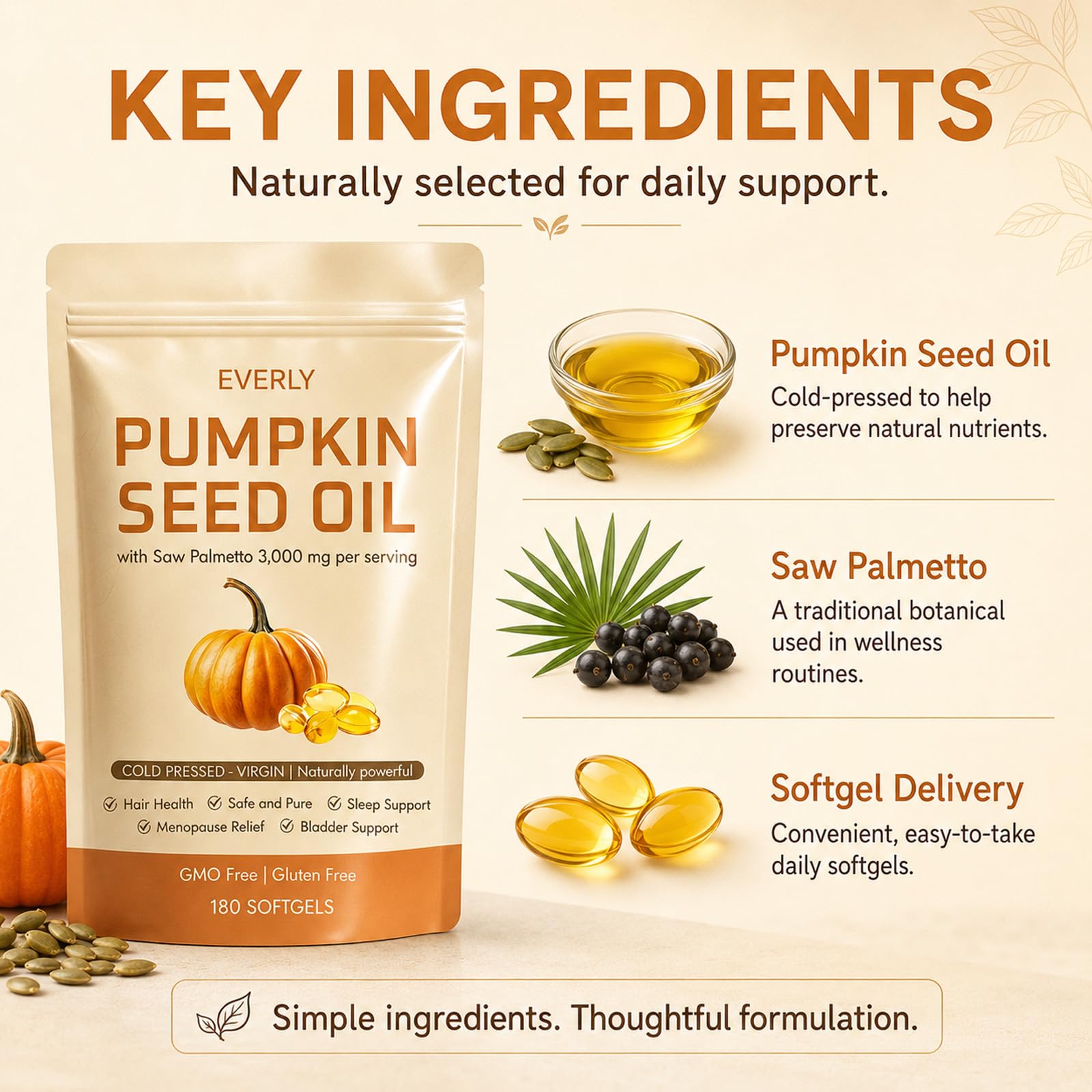 Everly Organic Pumpkin Seed botella detalle de tapa y calidad de manufactura visible