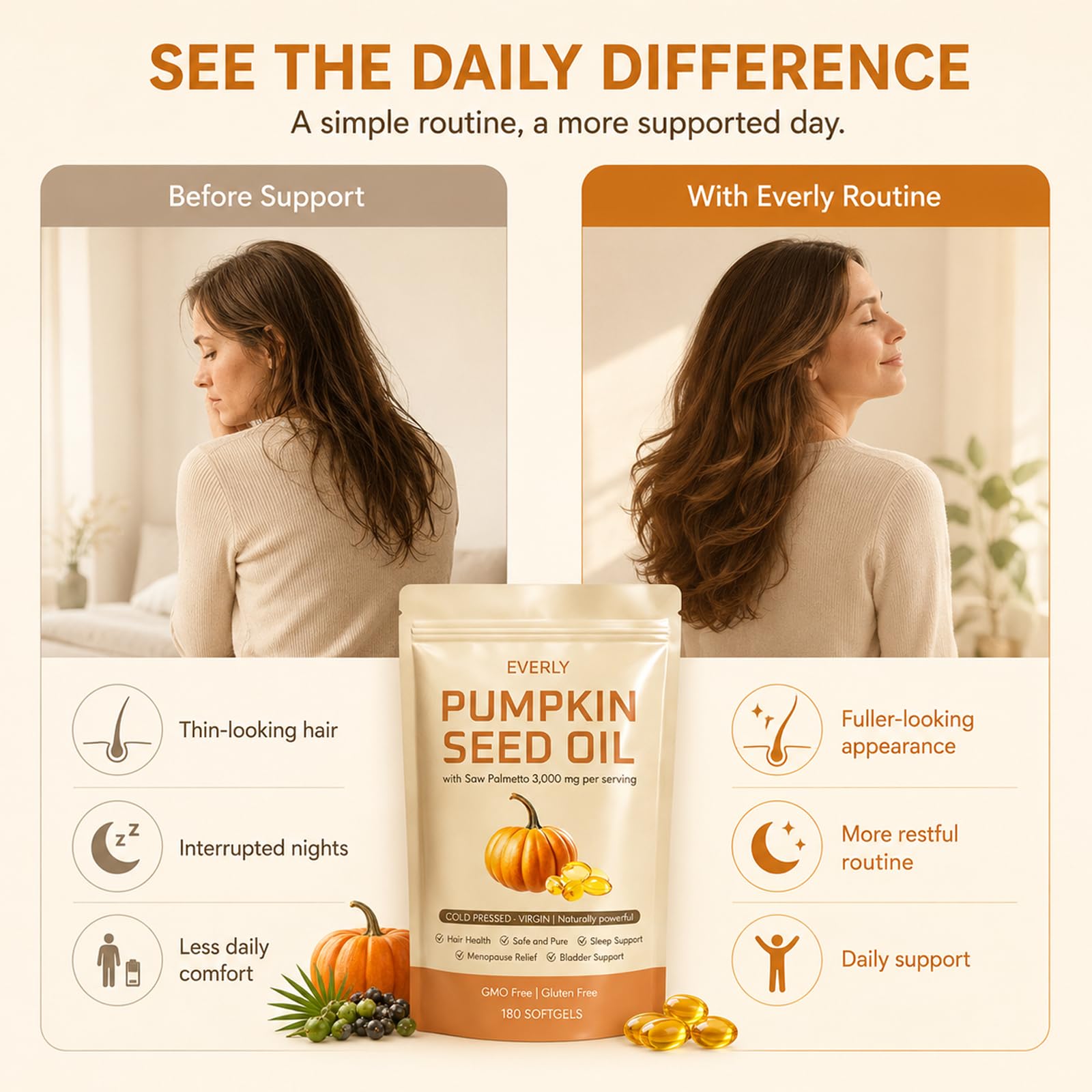 Everly Organic Pumpkin Seed semillas de calabaza crudas junto al frasco indicando origen