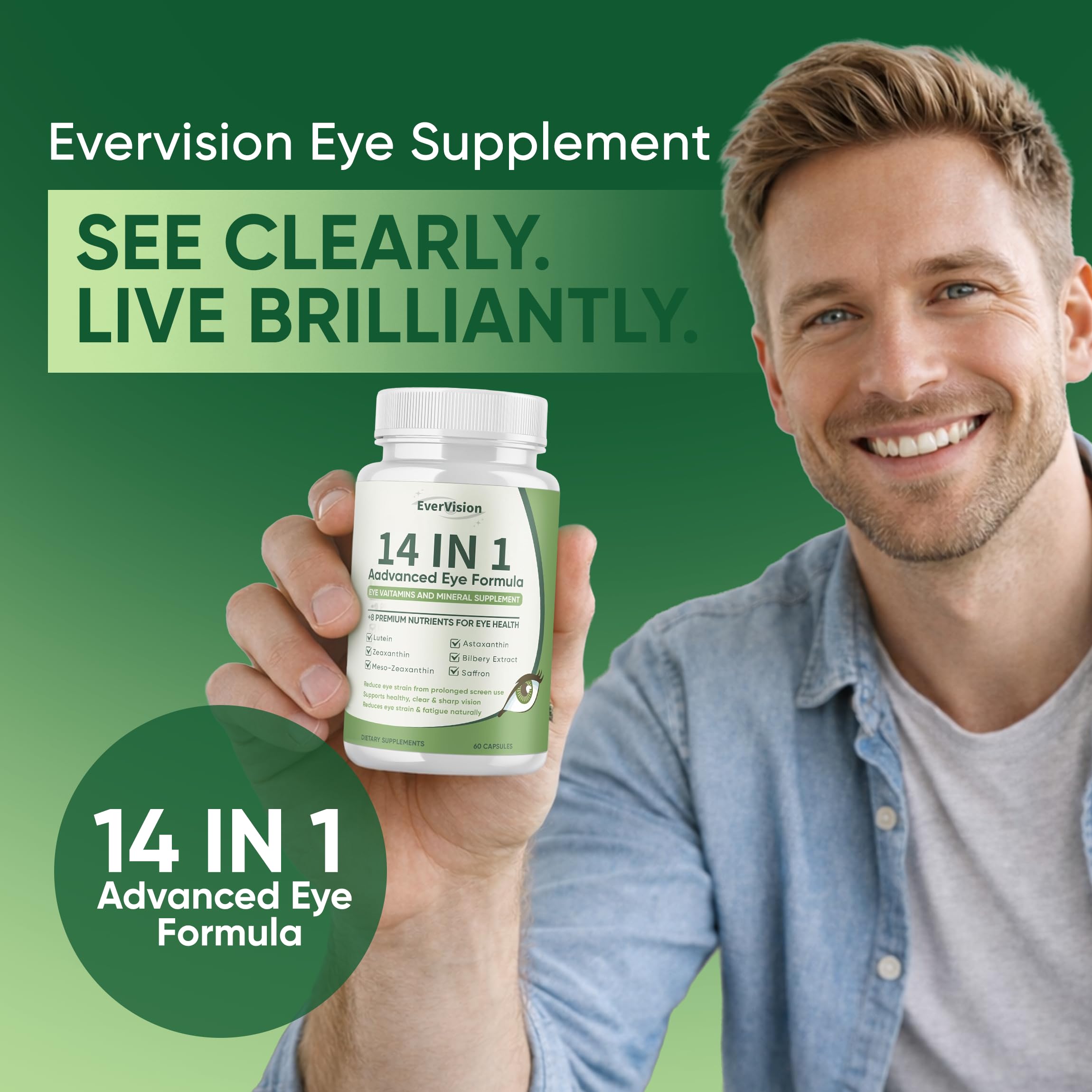 EVERVISION etiqueta con ingredientes clave luteína y astaxantina