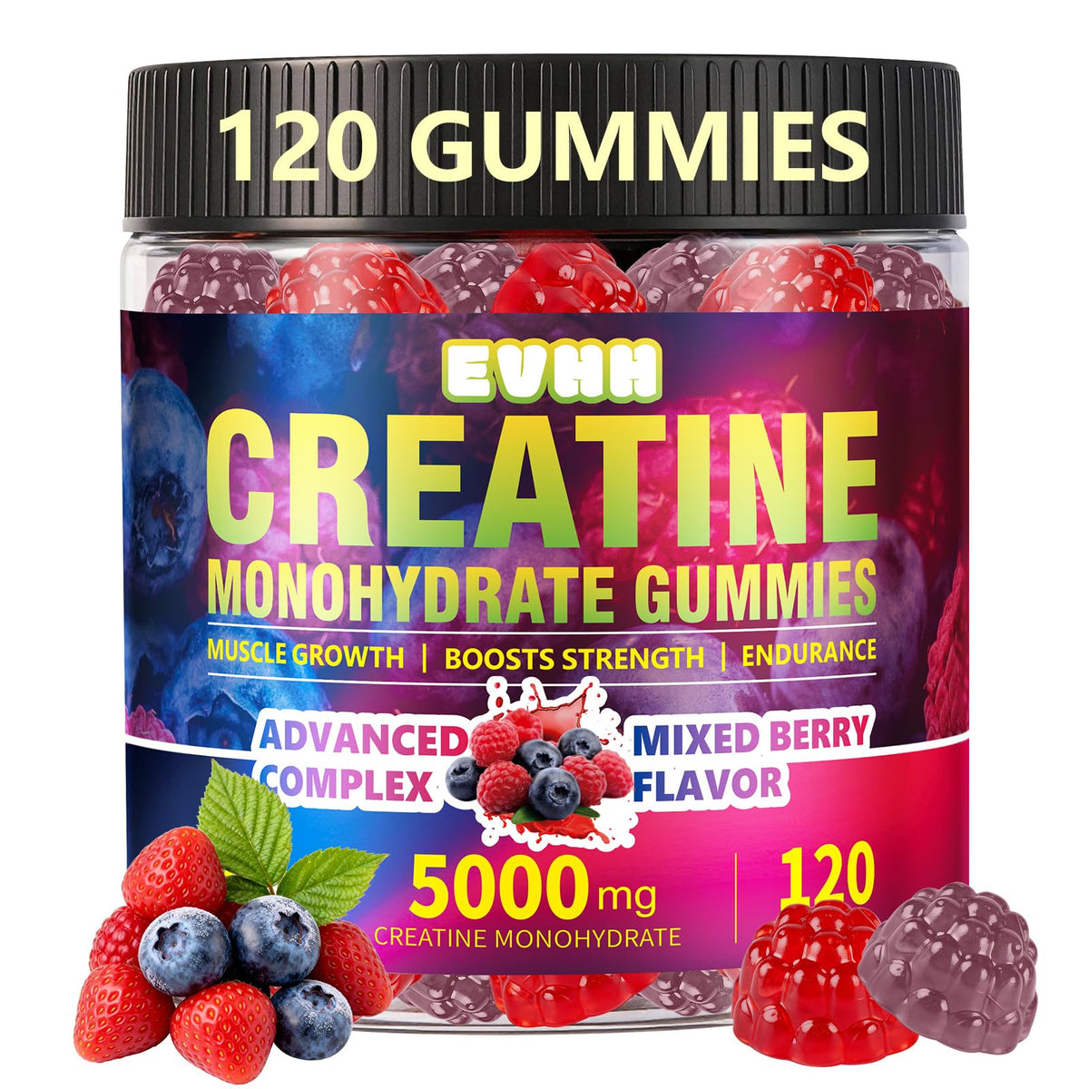 EVHH gomitas frutos rojos frontal mostrando el envase y beneficio práctico