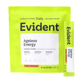 EVIDENT WELLNESS empaque frontal mostrando 30 sobres y diseño portable