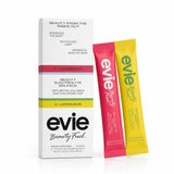 Evie Beauty Fuel vista frontal del empaque, opción práctica y transportable