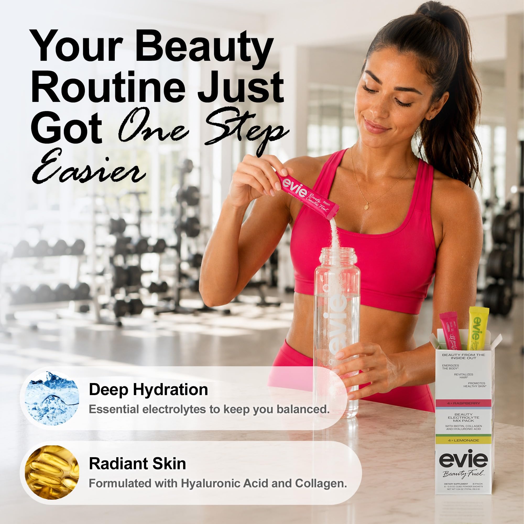 Evie Beauty Fuel polvo en primer plano, textura fina y de rápida disolución