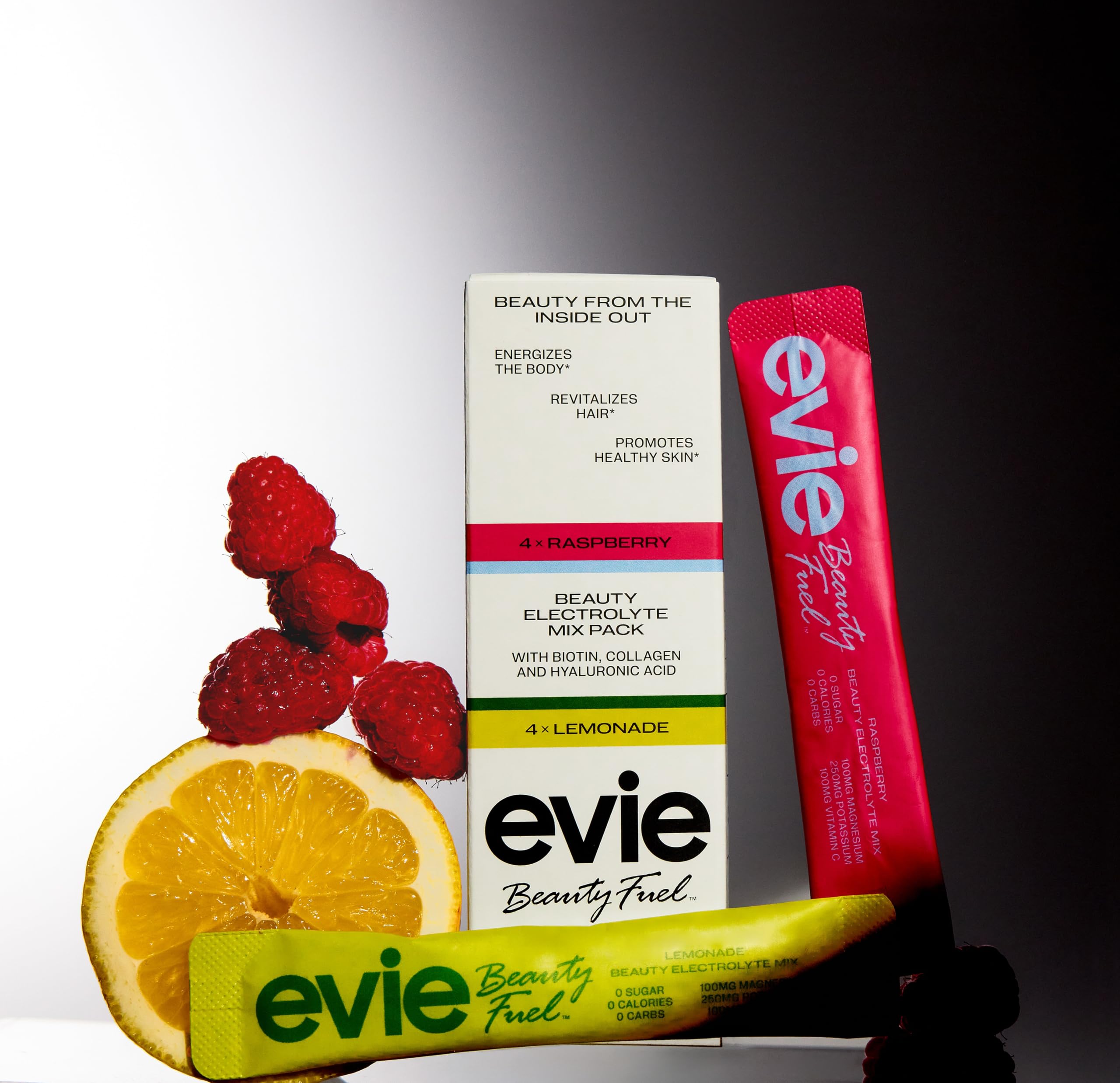 Evie Beauty Fuel comparación de tamaño con mano para referencia de porción