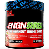 Evlution EVL envase frontal de ENGN Shred Cherry Limeade mostrando etiqueta clara y beneficios