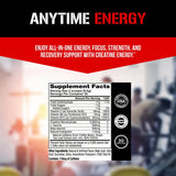 Evlution Creatine Energy etiqueta nutricional con detalles de creatina y cafeína visibles