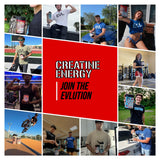 Evlution Creatine Energy en una escena lifestyle junto a equipo de gimnasio y botella