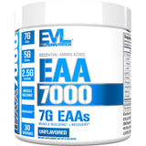 Evlution envase frontal del polvo EAA sin sabor mostrando diseño y tamaño