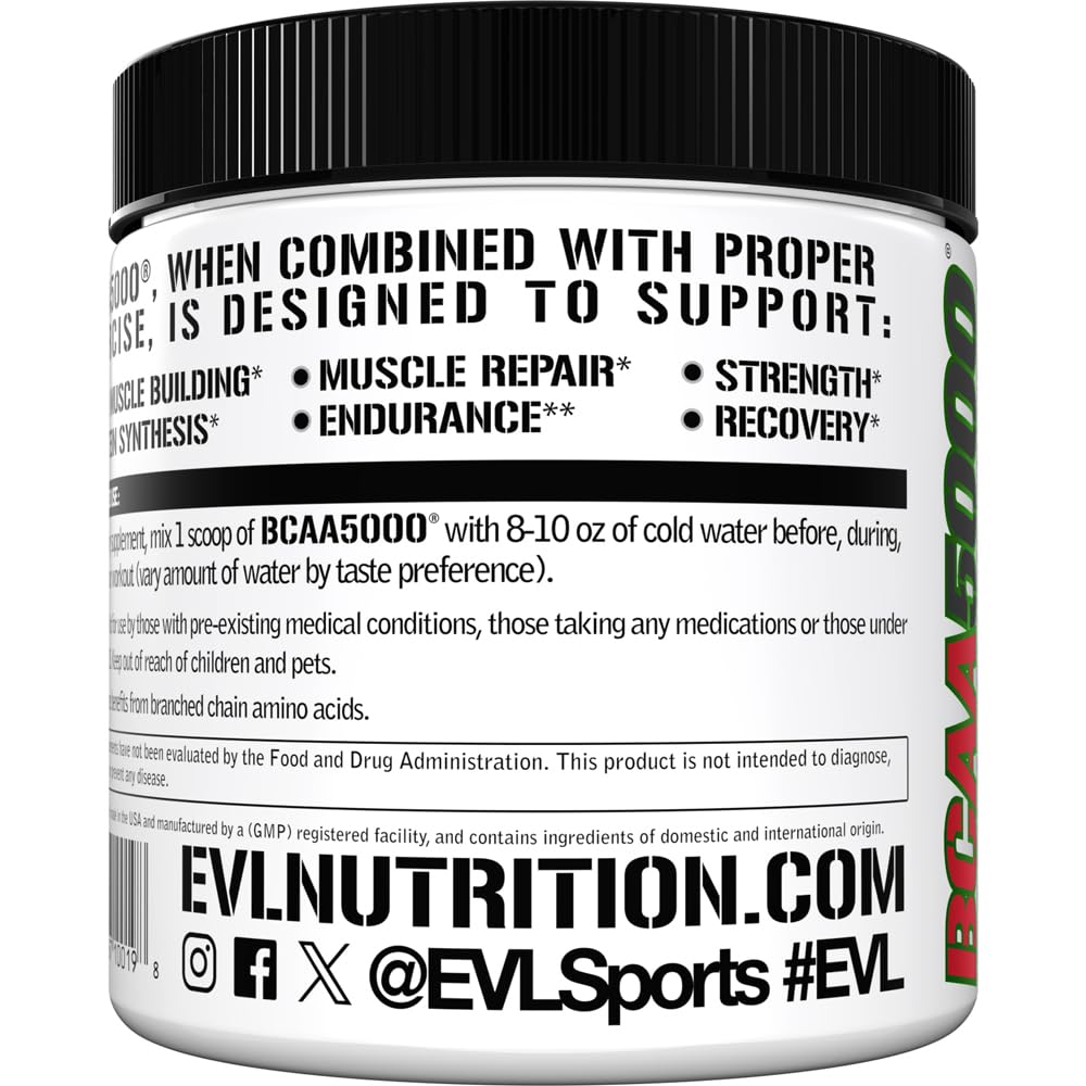 Evlution EVL BCAAs etiqueta con ingredientes y dosificación clara y legible