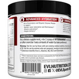 Evlution Hydramino etiqueta con información nutricional y lista de electrolitos