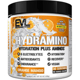 Evlution envase Hydramino frente mostrando sello cGMP y beneficio hidratación