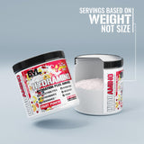 Comparación de tamaño del envase Evlution Hydramino con 30 porciones en mano