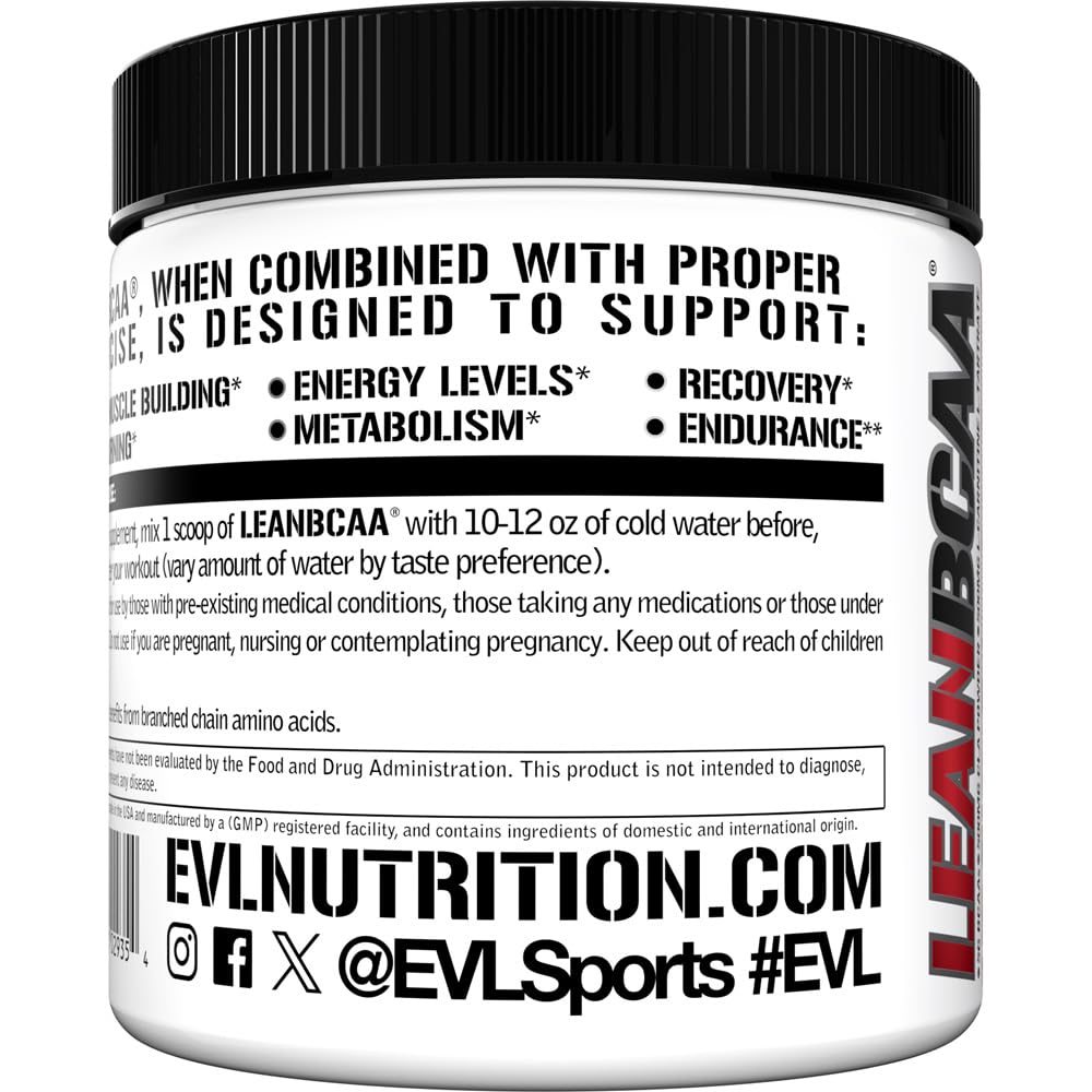 Evlution comparación de porción Lean BCAA junto a cucharilla para dosificación clara