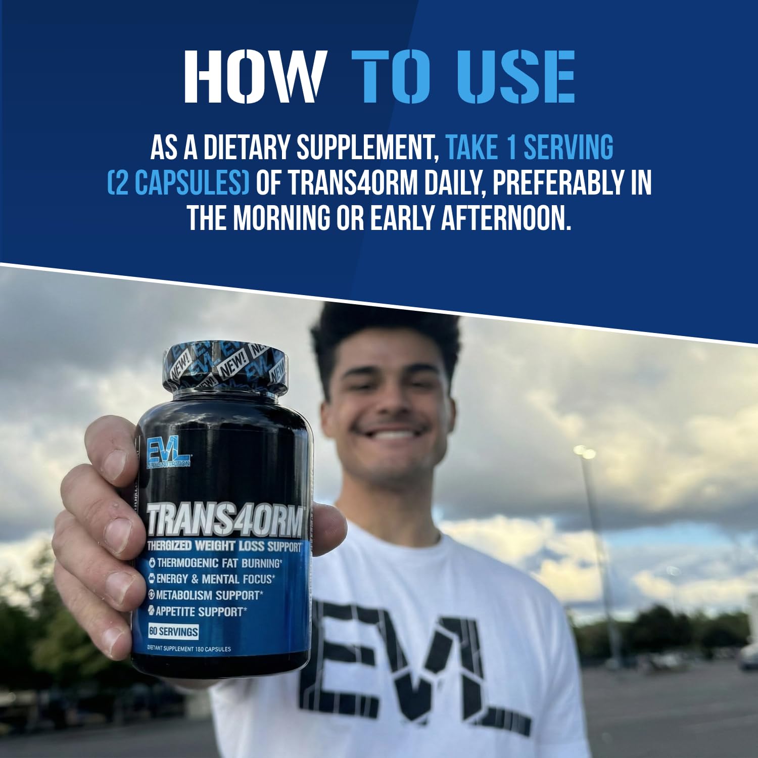 Evlution producto en uso en gimnasio antes del entrenamiento, mejora energía y enfoque