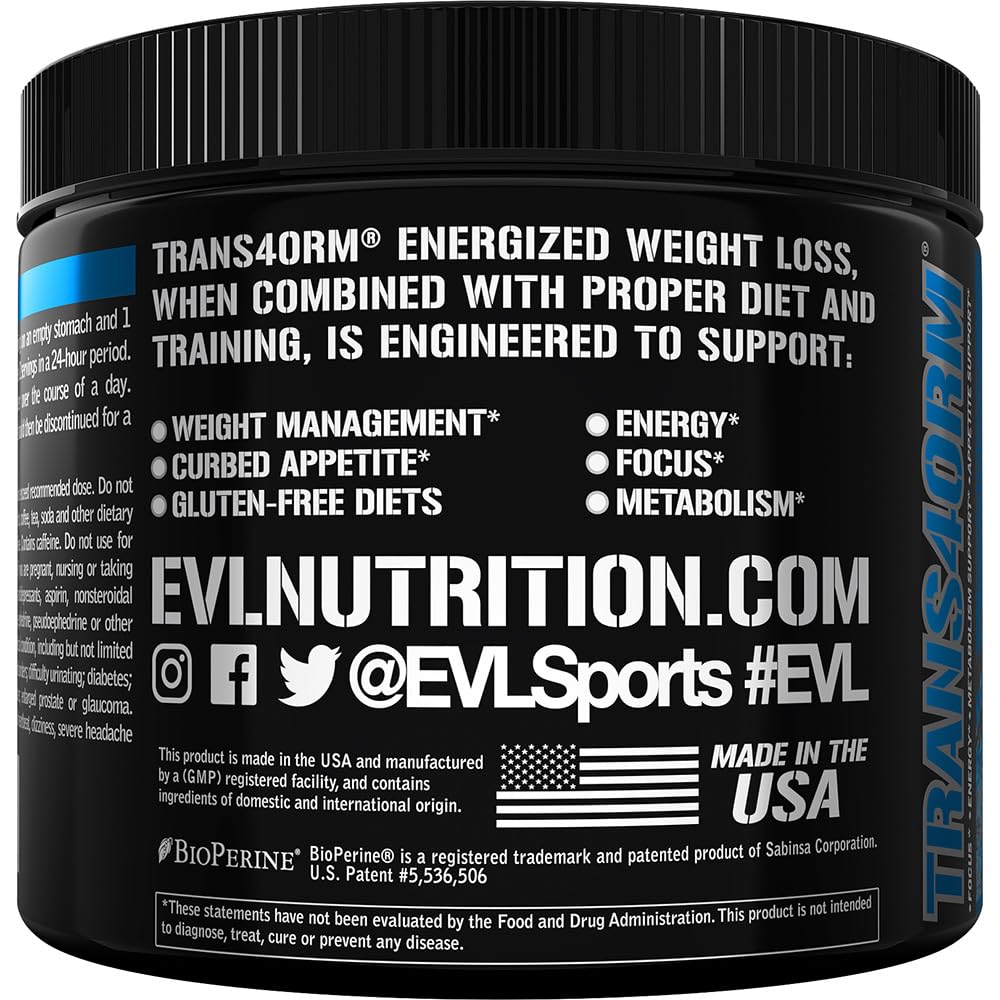 Evlution Trans4orm polvo sabor Blue Raz servido en cuchara, sabor agradable