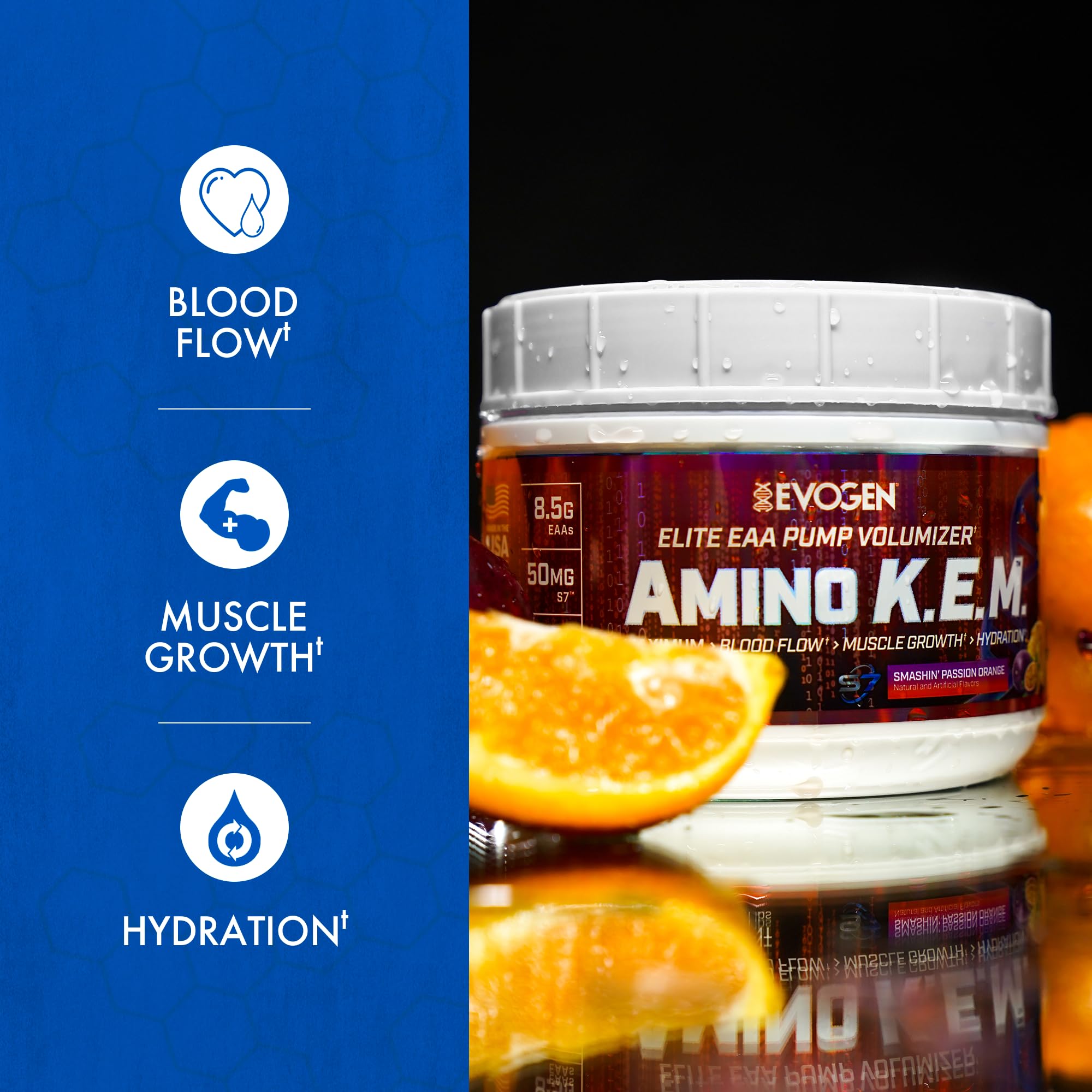 Textura del polvo Evogen Amino KEM en cucharada, fácil disolución y mezcla