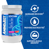 Polvo de Evogen AminoJect textura cercana con partículas finas para rápida disolución