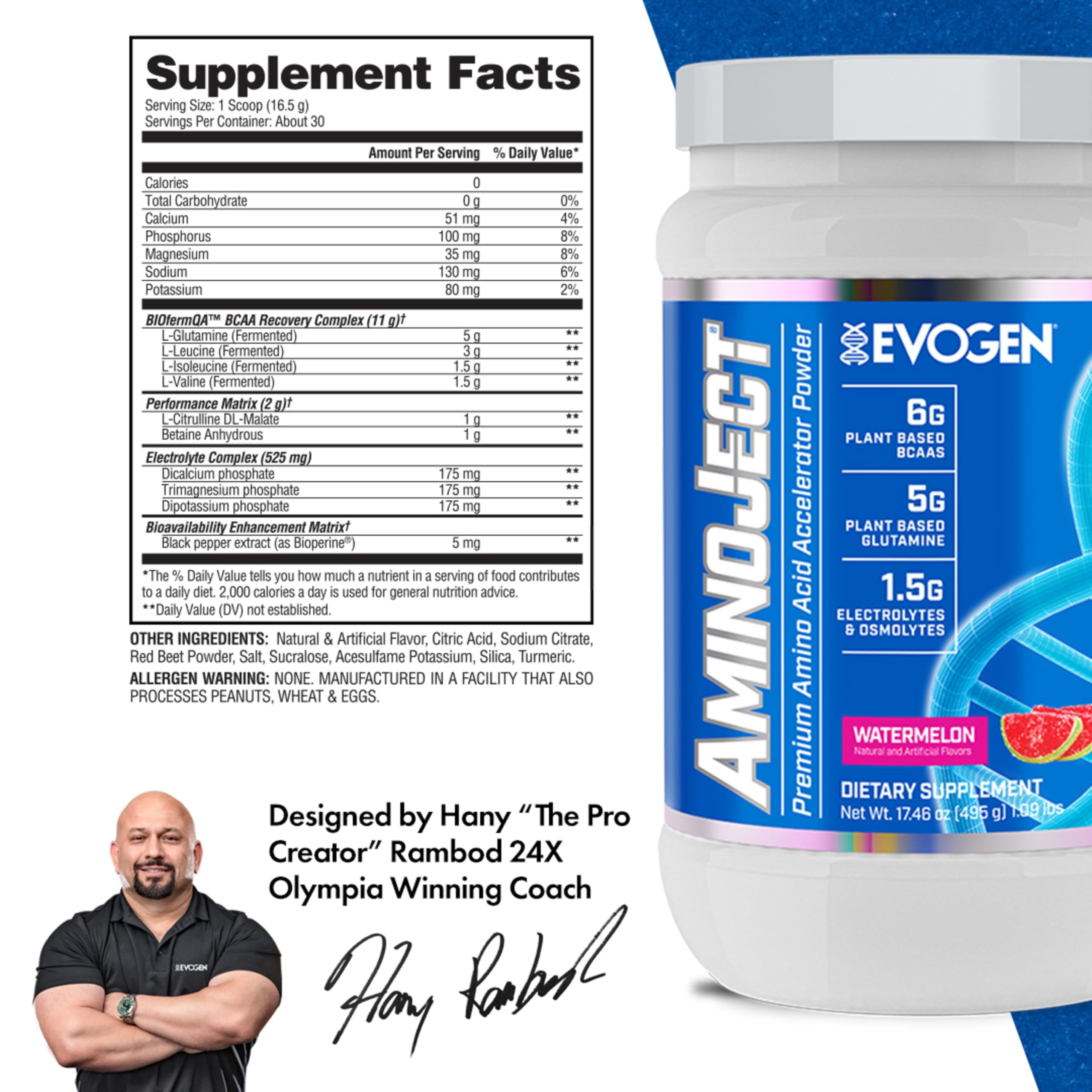 Vaso con Evogen AminoJect mezclado y preparado para hidratar durante el entrenamiento
