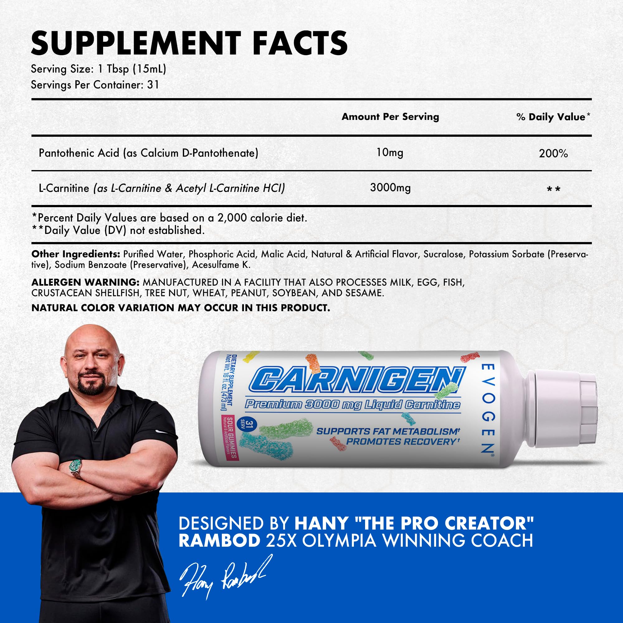 Evogen Carnigen botella abierta con dosificador listo para tomar