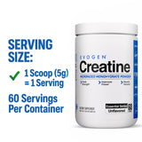 Evogen creatine etiqueta con datos nutricionales y uso sencillo