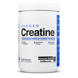 Evogen creatine frasco frontal mostrando la presentación clara y profesional