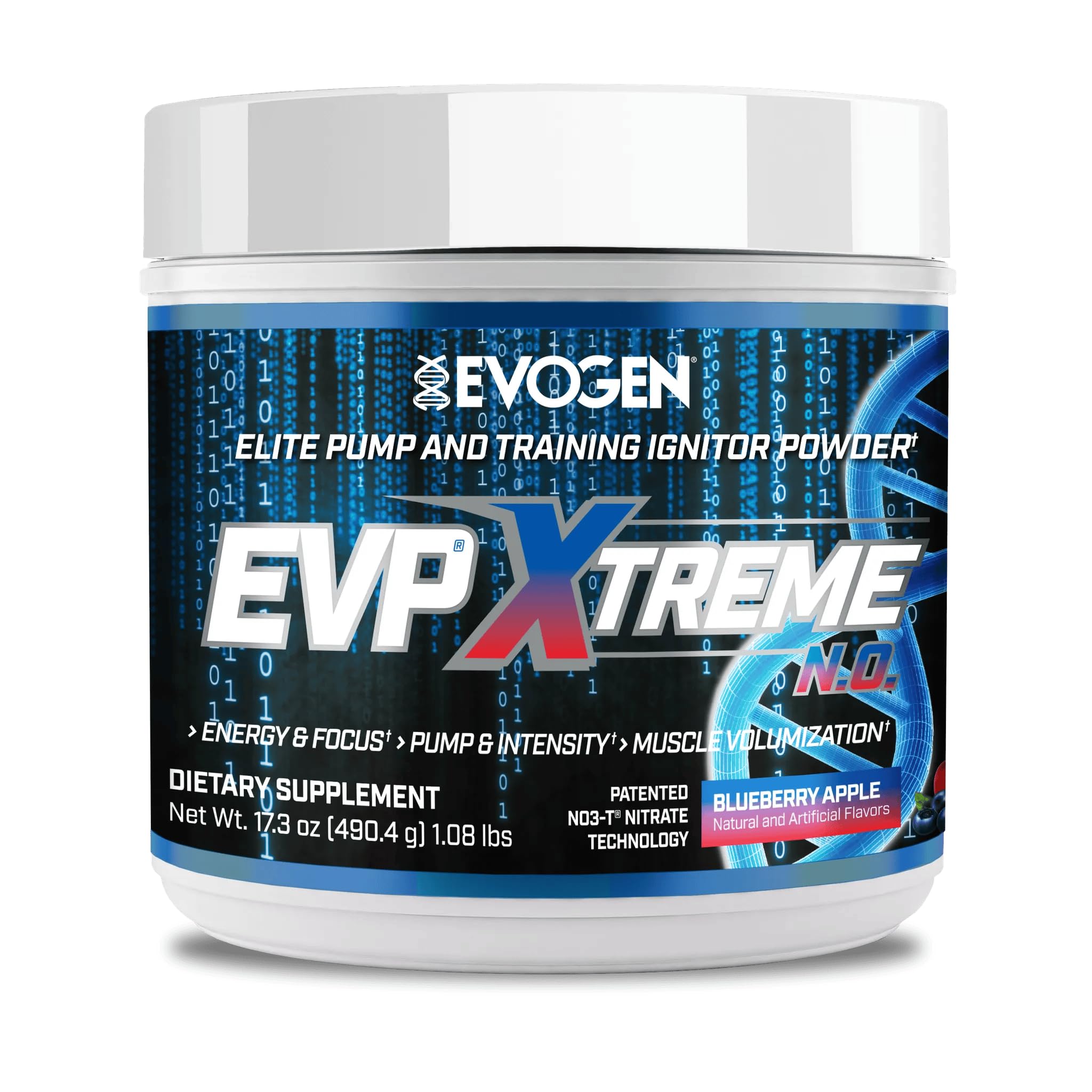 Evogen envase frontal EVP Xtreme NO mostrando sabor y 40 servicios, atractivo visual
