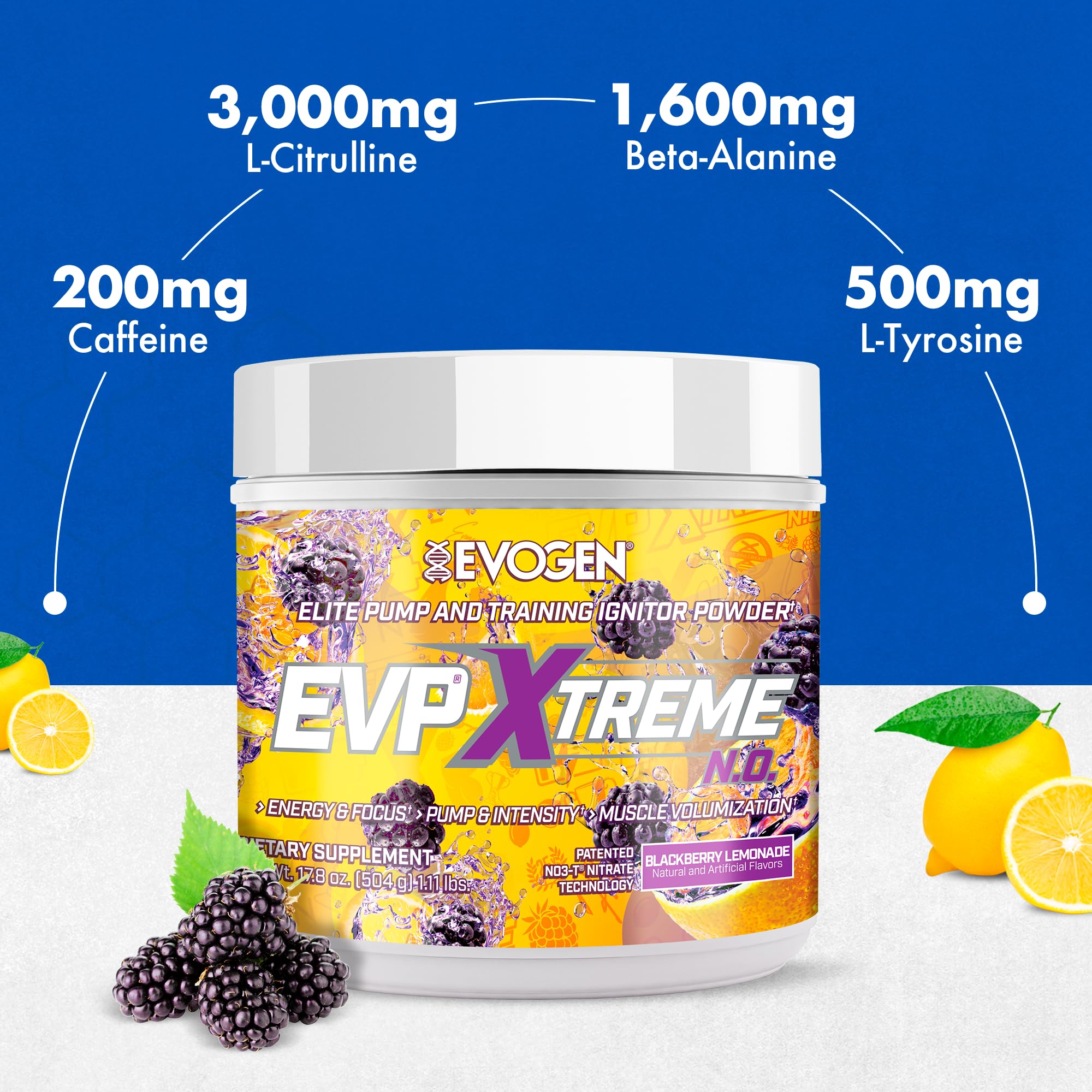 Etiqueta Evogen con lista de ingredientes clave y beneficios visibles