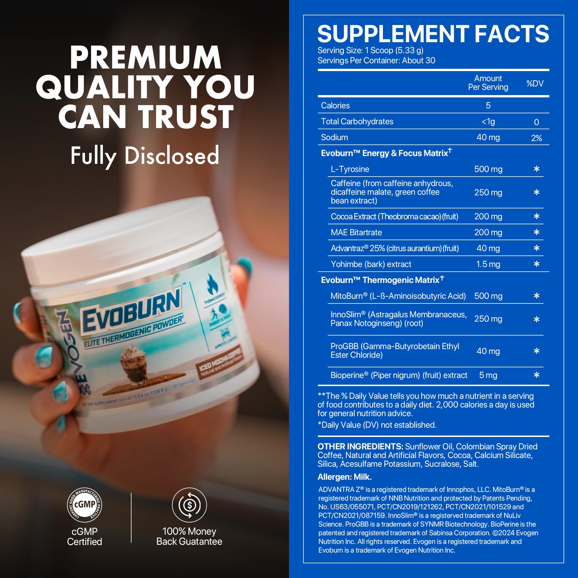 Evogen Evoburn ración comparada con cuchara, control de porciones sencillo y práctico