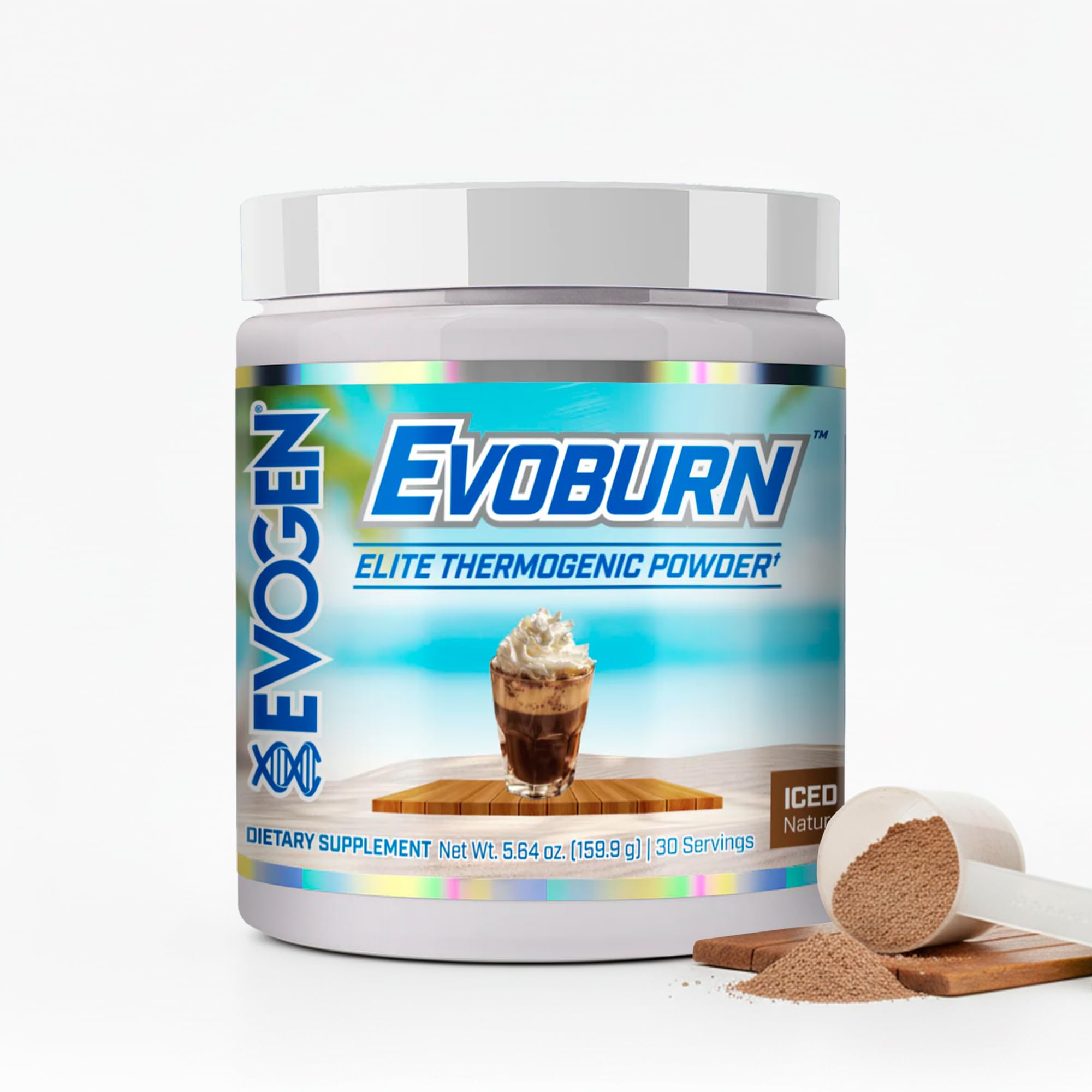 Evogen Evoburn frente del envase mostrando etiqueta y sabor Iced Mocha, fácil identificación