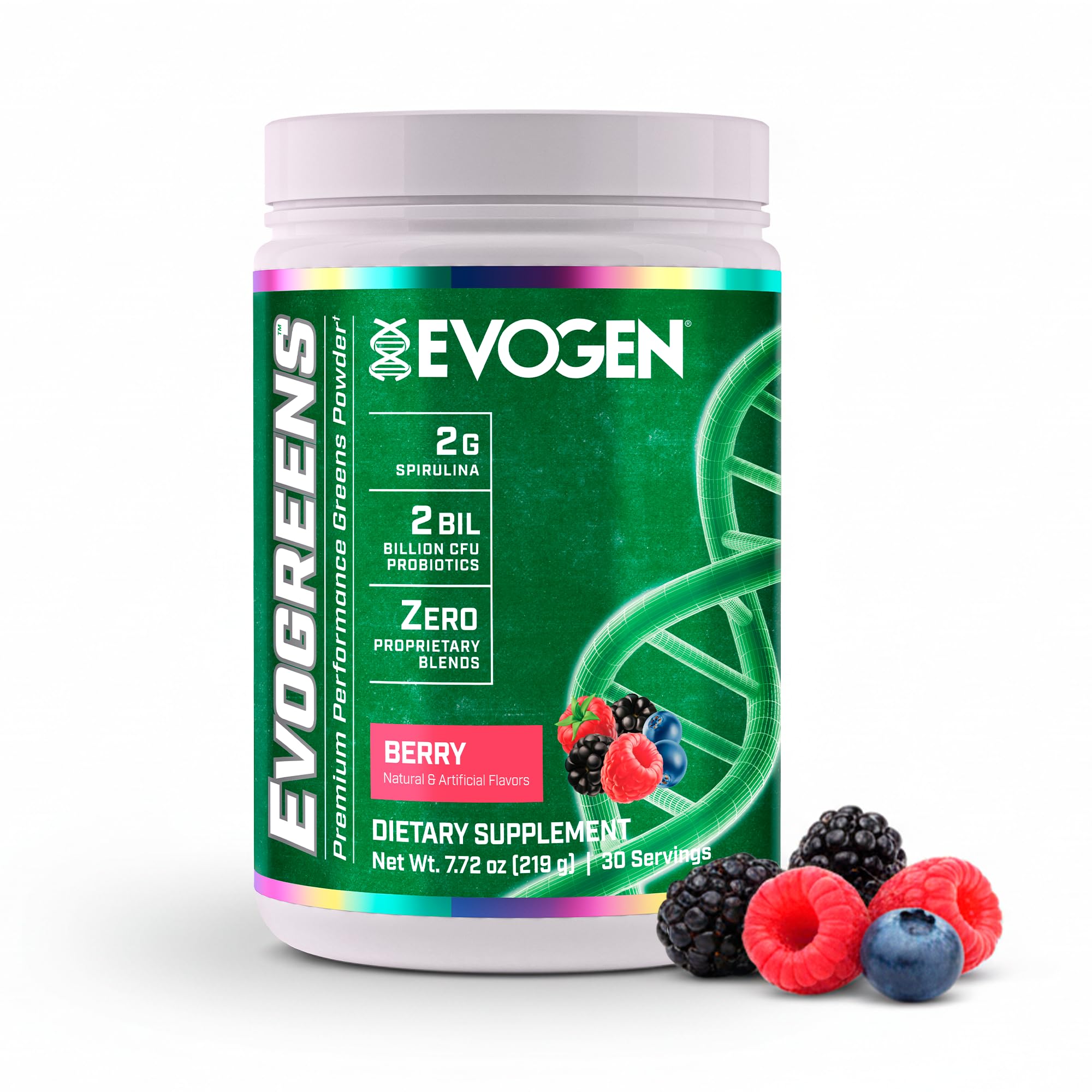 Evogen Evogreens frente del envase mostrando diseño y beneficios