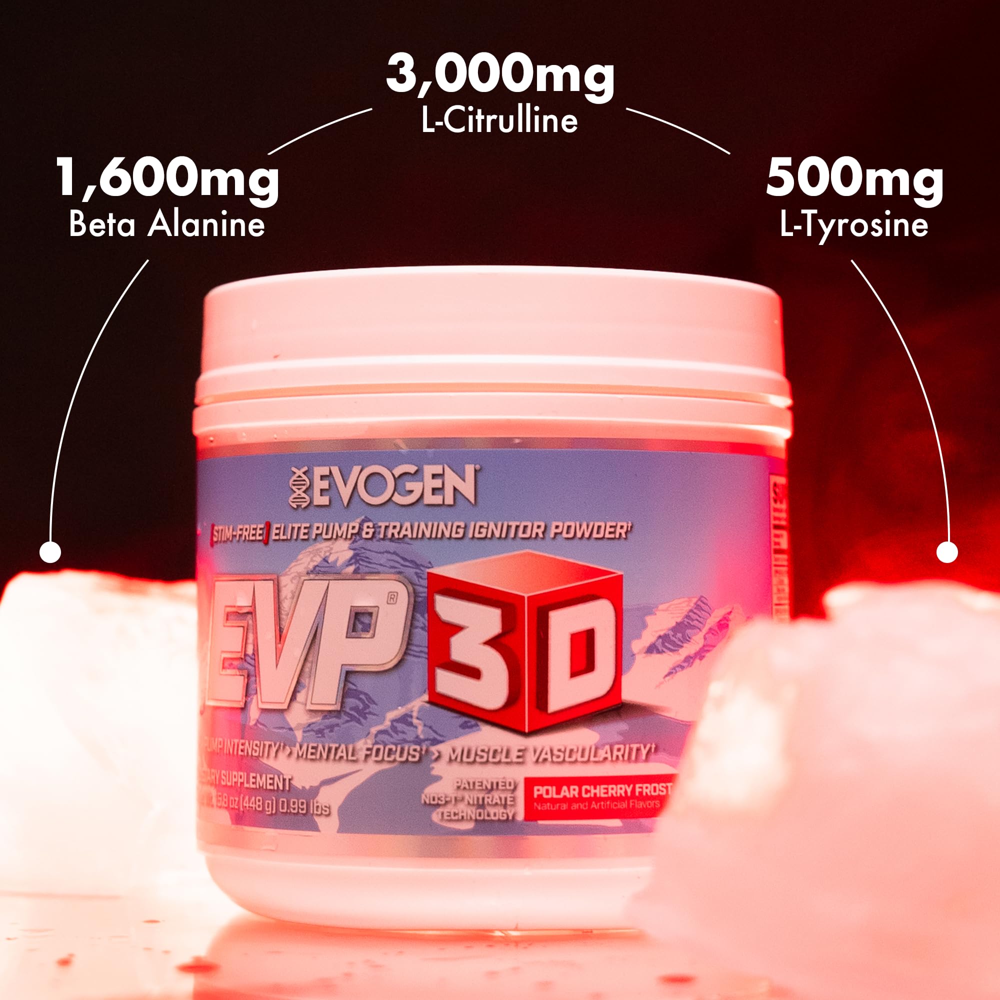 Evogen envase junto a una cuchara para comparar tamaño y porciones disponibles