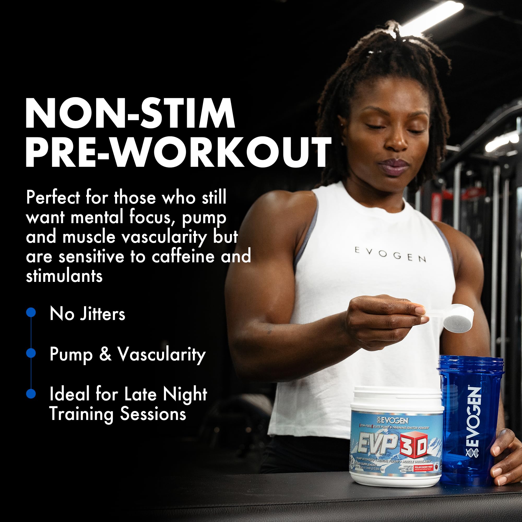 Evogen bebida preparada en vaso listo para entrenar, muestra hidratación y sabor