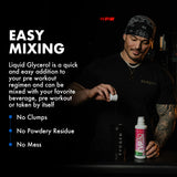 Evogen vaso con mezcla sabor sandía mostrando preparación rápida pre-entreno
